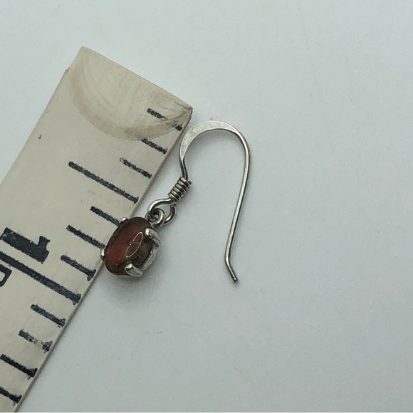 Vtg Sterling Silver Ammolite Fossil Oval Cabochon Dangle Hook Earrings .7 - .8” - Picture 4 of 4